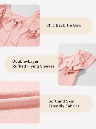 Image of DOKOTOO KIDS Girls Shirts Summer Cute Double Ruffle Short Sleeve Tie Back Bow Tee Tops 6-15 Years