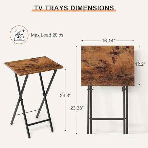 Acovy Tv Trays Set of 2, Foldable Table, Small Table for Living Room, Rustic Brown - Thumbnail 3