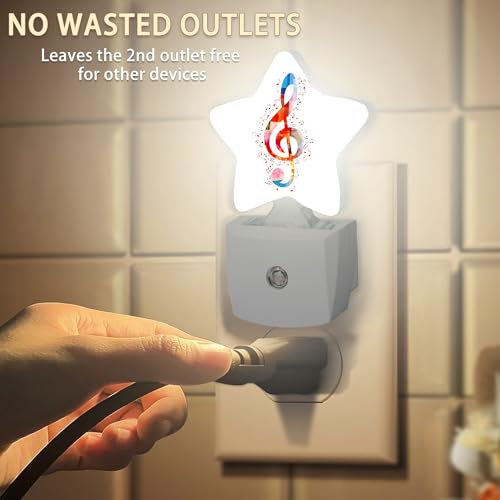 Image of Music Rainbow Notes Night Lights Plug in Wall Lamp Smart Dusk to Dawn Sensor for Home Decorative,Kids Room Bedroom Bathroom Kitchen Hallway Gifts