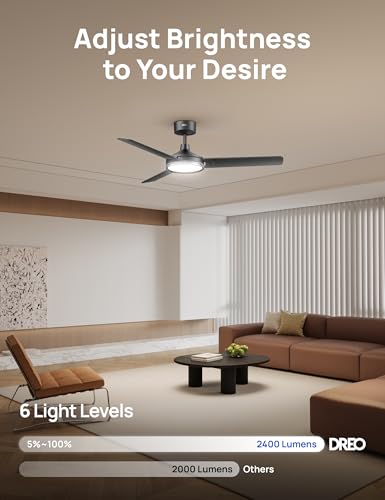 Image of DREO Bedroom Ceiling Fan with Lights, Quiet DC Motor, 22db,Quick-Install, Powerful Airflow, 6 Speeds with Remote, Reversible, 6-Level Dimmable, 5CCT, Black,52 inch Indoor /Outdoor