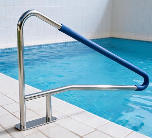 Garvee Pool Handrail 55x32 Pool Railings for Inground Pools Safety Handrails 375lbs Load Capacity 304 Stainless Steel Stair Rail with Grip Cover