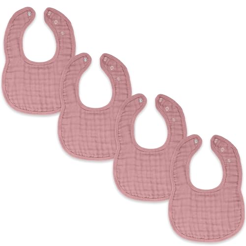 Image of Comfy Cubs Muslin Bibs for Babies, Pack of 4 - Soft and Highly Absorbent, Feeding, Drool and Teething Bib, Adjustable Snaps - Stylish & Colorful Unisex Designs, Giftable Set - Mauve