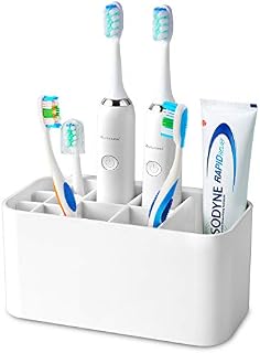 Colist Toothbrush Holder -Multifunctional Electric Toothbrush HolderBathroom Wall Mounted Toothbrush Stand 4 Toothbrush slots + 6 Electric toothbrush heads slots+1 Storage slots(White)