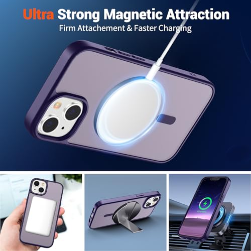 Image of SUPFINE Magnetic for iPhone 15 Plus Case & iPhone 14 Plus Case(Compatible with MagSafe)(Military Grade Drop Protection) Translucent Shockproof Phone Cover,Dark Purple