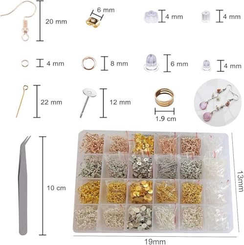 Miniatura 3 de Naturezhen 3600 Piezas Kit Para Hacer Pendientes - Accesorios Joyería Completo Con Anillos Y Tuercas, Incluye Caja De Almacenamiento, Material Hipoalergénico Para Principiantes Y Profesionales