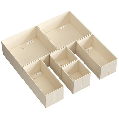 SONGMICS Organisateur de Tiroir, Boîte de Rangement pour Sous-vêtements, Lot de 6, pour Chaussettes, Soutiens-gorge, Culottes, Cravates, Écharpes, Beige...