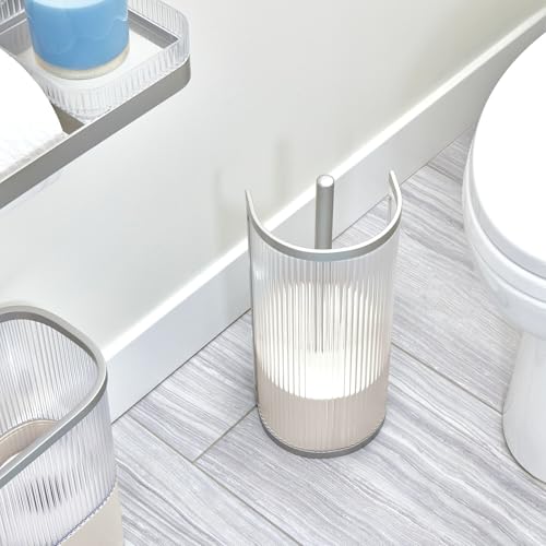 Image of iDesign Fluted Bowl Brush, Clear /Satin Gray | For Bathroom, Compact
