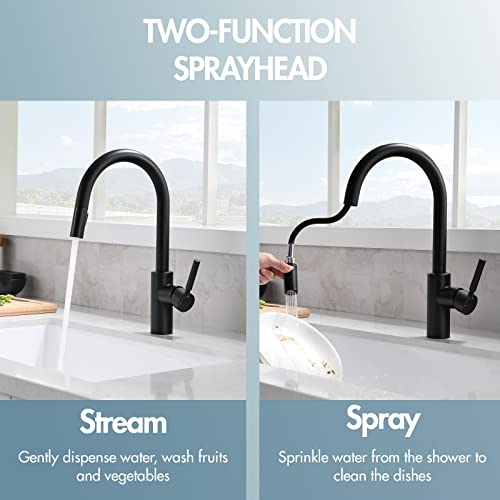Kitchen Sink Faucet With Pull Down Sprayer, Stainless Steel Single Handle Rv Sink Faucet, Pull Out Sprayer Faucet For Laundry Utility Sink, 1 Or 3 Hole Mounted With Deckplate Matte Black #TOP1