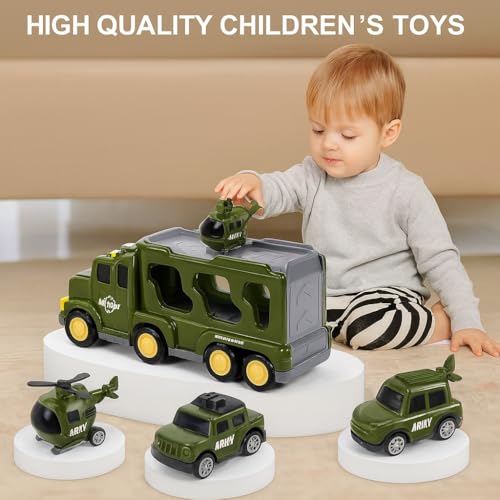 Image of Mini Explorer 5-in-1 Friction-Powered Military Truck Toy Set with Music | Army Transport Carrier Vehicle for Boys & Girls | Educational Montessori Toy | Birthday Gift for Kids Ages 3+