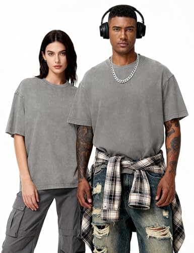 Image of Eiscntd Mens Oversized T-Shirts Heavyweight Cotton Vintage Unisex Baggy Tee