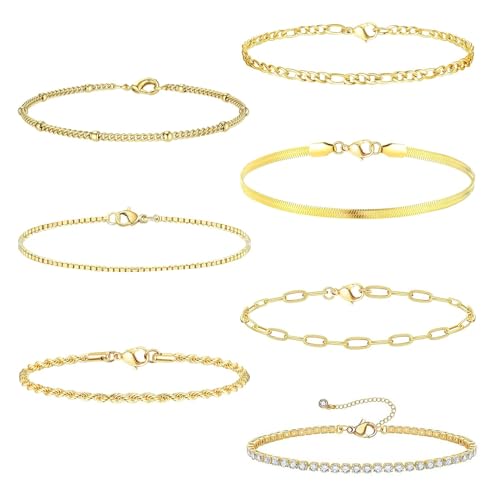 Carreneu Gold Armband-Set für Damen - 7-teiliges Verstellbares Modeschmuck