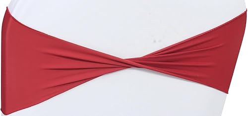 Vista 123 de MDS - Paquete de 25 bandas elásticas de elastano para silla sin hebilla, para decoración de bodas y eventos, color berenjena Berenjena,Azul