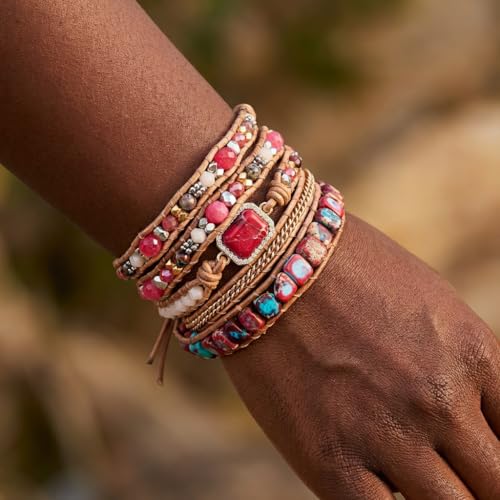 Image of YGLINE Boho Handmade Wrap Leather Tube Crystal Stone Bracelet for Women