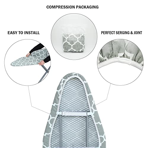 Ironing Board Cover And Pad Standard Size 15" X 54",Elastic Edges And 4 Adjustable Fasteners Make 3 Layer Padded Ironing Board Cover Surface Smoother,1 Large Protective Scorch Mesh Cloth(012) #TOP2