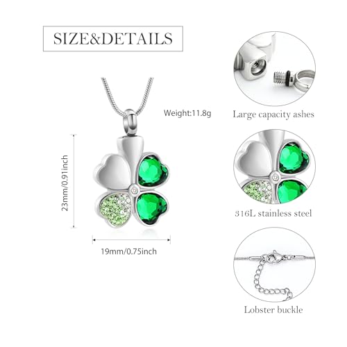 Lucky Four Leaf Clover Urn Necklace for Ashes Cremation Jewelry for Women Men Stainless Steel Memorial Necklaces Ash Holder for Human Pets Keepsake Jewelry for Loved Ones with Fill Tool - Image 3