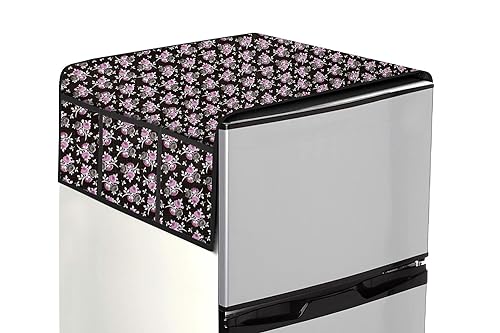 Image of The Furnishing Tree Fridge Top Cover Compatible for Samsung RR20C1723R8 /HL, 183 LTR WxL 65x111 in CM Floral Pattern Black Purple