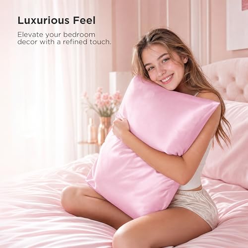 Image of Bedsure Satin Pillowcase with Zipper,King Pillow Cases Set of 2