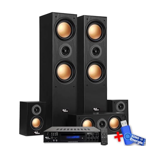 Evidence Acoustics Ensemble Home-Cinéma EA950-PG - 5 Enceintes 850W Ampli 5.2, USB BT FM - 4 x75W, 3 x20W+ Clé USB 32G