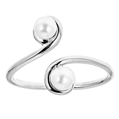 Ritastephens Genuine 925 Sterling Silver Adjustable Freshwater Cultured Pearl Crossover Ring & Toe Ring – Bypass Design, Hypoallergenic & Nickel-Free, Gift Box Included