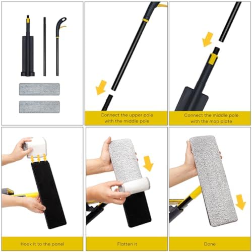 Image of MinuteToCleanIt Spray Mop with 4 Microfiber Refills and 12L Folding Bucket, Refillable Flat Floor Mop for Home Cleaning Tiles Marble Laminate