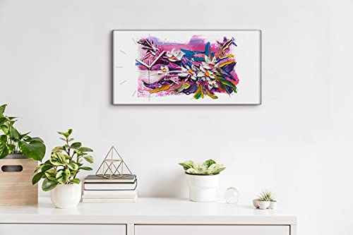 Horloge sur Toile sans Tic-Tac Décoration Murale Salon Fleurs Abstraites 60x30 - 4