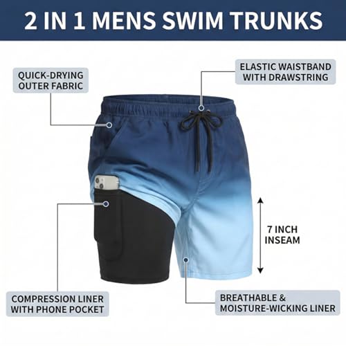 Image of Keevoom Mens Swim Trunks Compression Liner Swimming Shorts Swimwear Quick Dry Swimsuit Bathing Suits Board Shorts