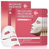 Korean Overnight Collagen Face Mask: 35gx4ea Hydrating Elasticity Lifting Firming, Face Masks Skincare for Glow Glass Skin Beauty, Night Sleep Facial Sheet Mask for Home Travel Women Teens Girls