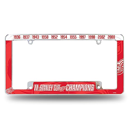 Rico Industries NHL Detroit Red Wings Multi Champ 12" x 6" Chrome All Over Automotive License Plate Frame for Car/Truck/SUV