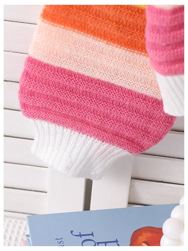 WDIRARA Girl's Colorful Striped Sweater Collar Long Sleeve Pullovers Colorblock Knit Top4