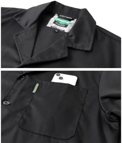 Mens Long Jacket Laboratory Coat Workwear Overcoat Adult LabCoat, Black, L - 2