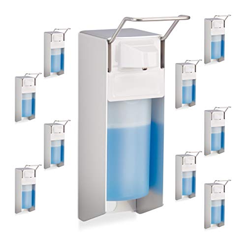 Preisvergleich Produktbild Relaxdays 10 x Eurospender 500 ml, intelligente Handhygiene, Seifenspender, Desinfektionsmittelspender, Bügel-Mechanik, weiß