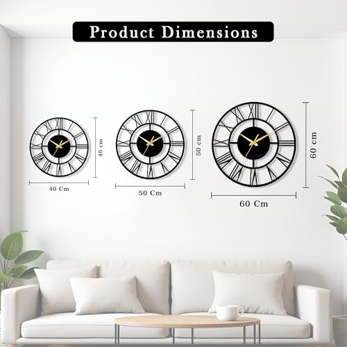 Image of Auromin Modern Metal Wall Clock for Living Room | Antique Silent Wall Watch for Bedroom, Drawing Room, Office, Kitchen, House and Hall | Fancy Stylish Large Wallclocks for Home Decor