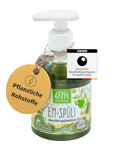 EM-Chiemgau Bio Geschirrspülmittel EM-Spüli [mit Effektive Mikroorganismen] sehr ergiebig, extrem Hohe Schmutz- und Fettlösekraft, pflanzliche Waschrohstoffe, Bio Rohstoffe, hautfreundlich - 250 ml