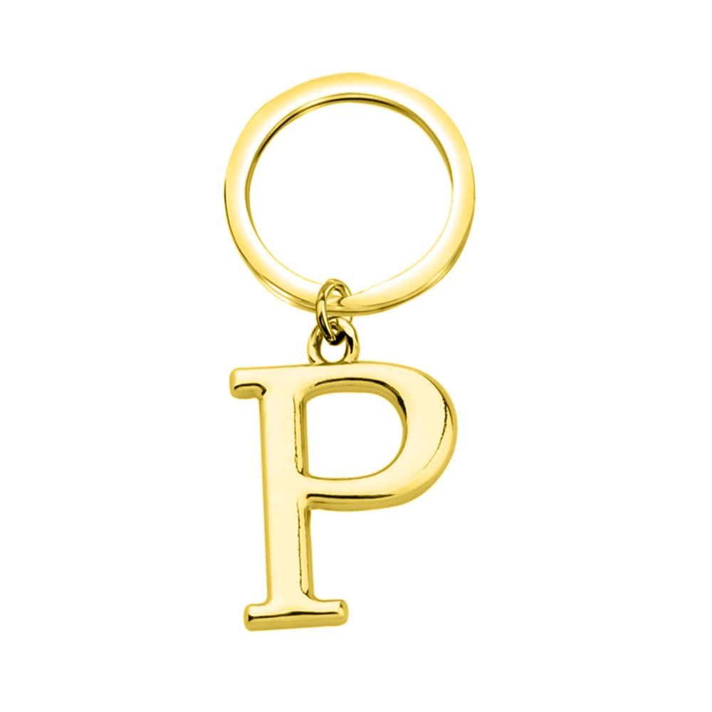 Rohans Unisex P Gold Keyring Letter - Initial Alphabet Key Ring Charm Silver And Gold (Gold, P)