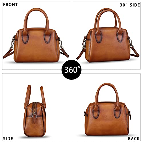 Image of Genuine Leather Handbag for Women Leather Top Handle Purse Retro Handmade Satchel Vintage Crossbody Hobo Bag