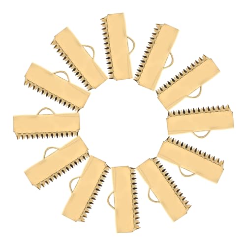 DOITOOL 20pcs Golden Ribbon Clamp Crimps for Jewelry Making Stylish Cord End Caps for Leather Necklaces Bracelets User Friendly Findings for DIY Projects