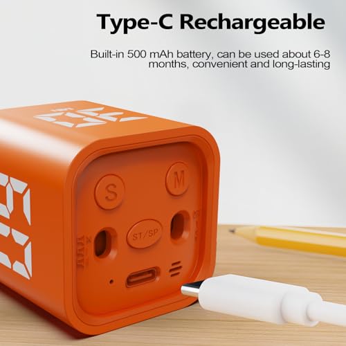 Image of GuDoQi Multi-Function Cube Timer, 5 /10 /30 /60 Min & Custom Count Down, Included Pause & Resume Feature, Silent, Vibrate & Adjustable Sound Alarm for Productivity in Tasks, Study & Kitchen, Orange