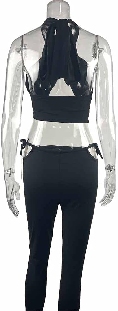 Azhong Women's Sexy Summer 2 Piece Outfits Halter Neck Crop Top and Bodycon Pant Sets Jumpsuit Clubwear - Image 7