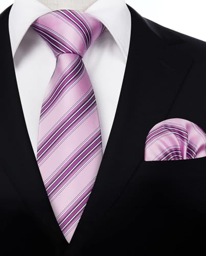 Image of HISDERN Mens Tie Set Classic Woven Ties and Pocket Square Cufflinks Set Formal Business Wedding Neckties Handkerchief