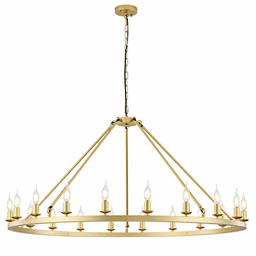 Hubrin Gold Wagon Wheel Chandelier, 20-Light 47 inch, Farmhouse Industrial X- Large Chandelier Light Fixtures E12 Base Kitchen Island Light for Home Staircase Store (Sand Gold, 47