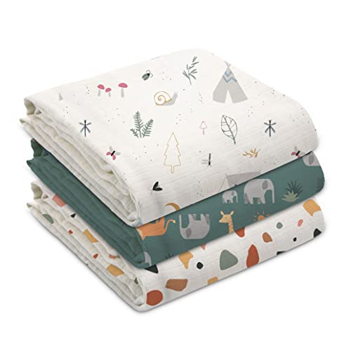 La Petite Ourse - LA PETITE OURSE Baby Swaddle Blanket for Newborn - 120cm X 120cm Large Receiving Blanket for Baby Girls & Boys - Soft & Breathable, Nursing Cover, Tummy Time Blanket - Set of 3.
