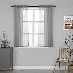 Cortina 150X150 Girasole - Par de cortinas de gasa transparentes efecto lino para salón, dormitorio, balcón, ventana e interior, 2 paneles con bolsillo (gris, 70 x 150 cm)