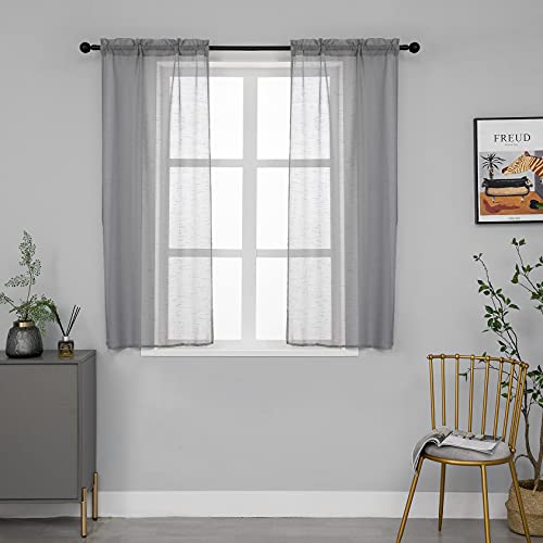 Girasole - Par de cortinas de gasa transparentes efecto lino para salón, dormitorio, balcón, ventana e interior, 2 paneles con bolsillo (gris, 70 x 150 cm) Cover