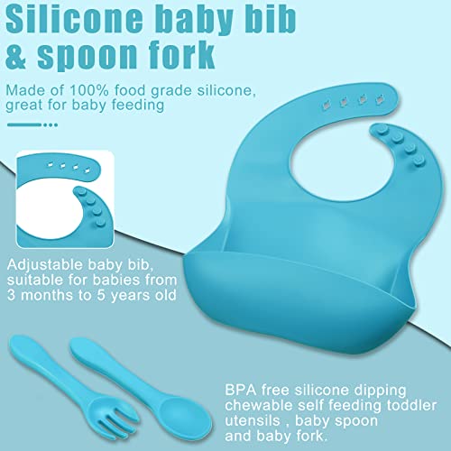 16 Pack Baby Feeding Supplies Set, Silicone Baby Led Weaning Suction Plates And Bowls Silicone Bibs Anti Slip Placemat Baby Spoons Forks Snack Cups, Toddler Eating Utensil Set (Green, Blue) #TOP3