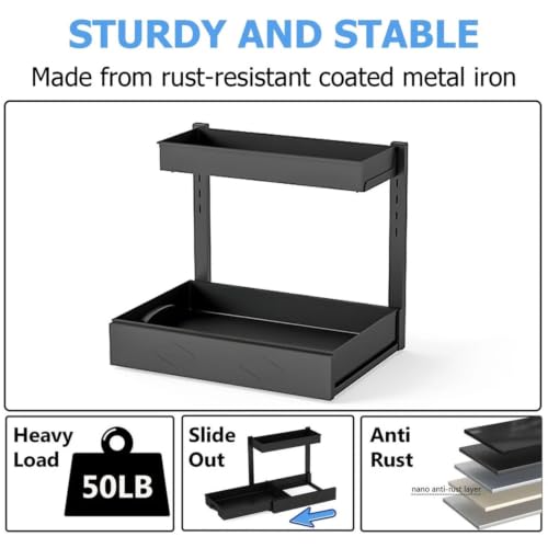 Organizador Bajo Fregadero 2Pack, Organizador de Metal L en Forma de L con Cajones Extraíbles Negros – Para Cocina y Baño, Capacidad 50 lb miniatura 6