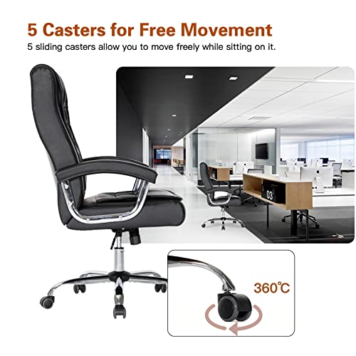 Hoxne Executive Office Chair Adjustable Leather Chair High Back Swivel Office Desk Chair With Padded Armrest 350Lbs Load-Bearing Spring Seat Computer Desk Chair For Home Office (Black) #TOP6