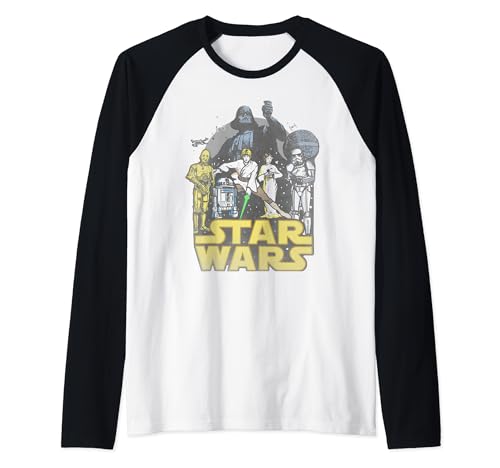 T-shirt Star Wars raglan jaune pour fan de culture pop et look rétro vintage denim