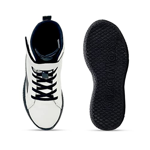 Image of KazarMax Boys and Girls Black shimmer K Logo Patch Ankle Length Shoes in White Color-11 Kids UK