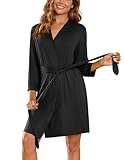 Ekouaer Bathrobes for Women Soft Robe Casual Short Loungewear Knee Length Shower Robes Black XX-Large