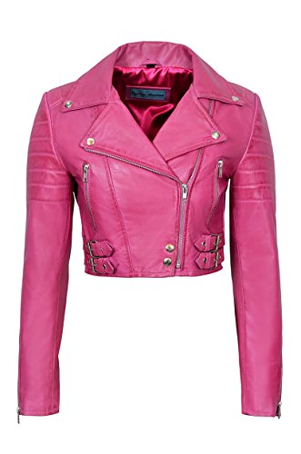 Blouson court en cuir souple rose pour en finir avec les vestes biker rigides